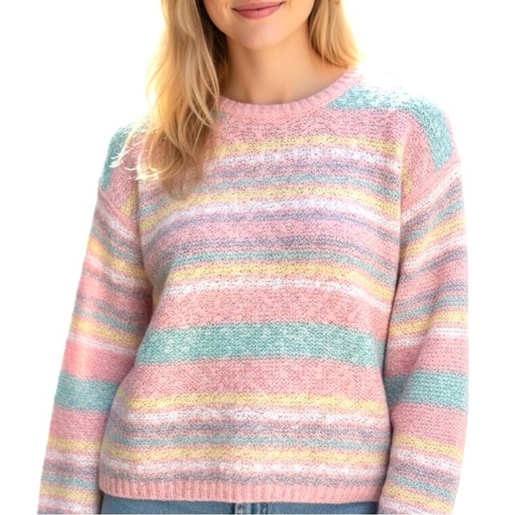 Vintage 80s Western Connection Pastel Striped Knit Sweater Womens M Soft Girl - Picture 1 of 8